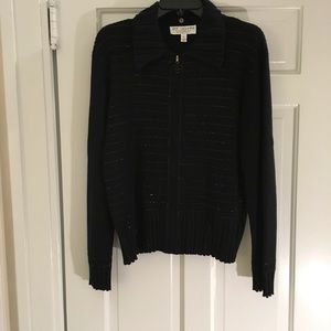 St. John by Marie Gray XL Black Zip Front sweater
